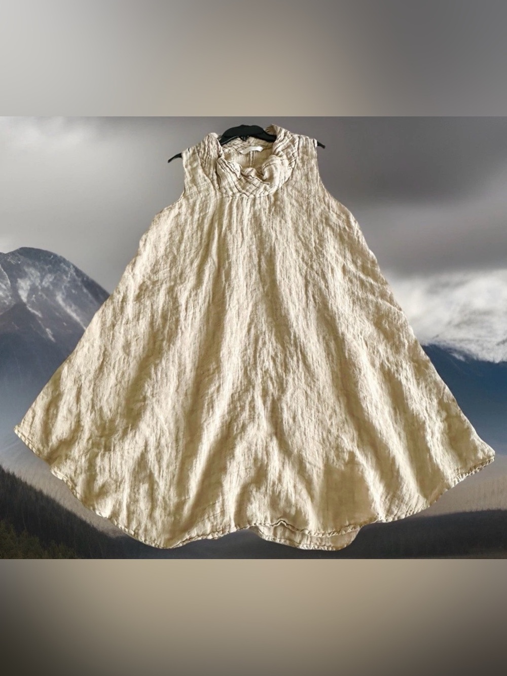 Luna Luz 100% Linen Swing Tank Tunic Beach Sz L Large Beige Tan Gauze Sleeveless